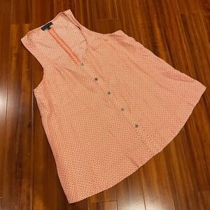 MARTIN OSA Silk Top Orange White Geometric Print Sleeveless V Neck Blouse Medium